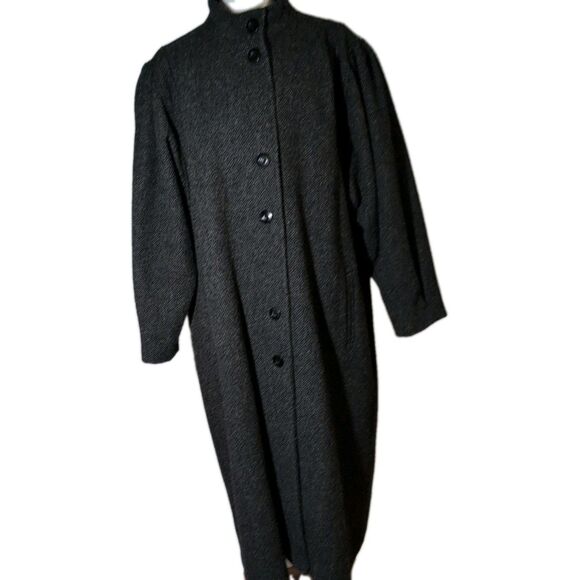 Vintage Portrait Wool Long Duster Coat Women's Size XL Black Button Front EUC - Picture 2 of 11
